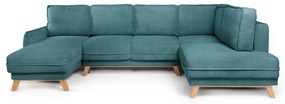 Divano angolare turchese allungabile (con penisola a destra/a forma di "U") con rivestimento in velluto a coste Tori – Bonami Selection
