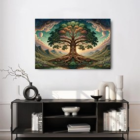 Quadro su tela – Maestoso albero della vita tra le montagne