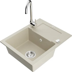 Mexen Enzo lavello in granito a 1 vasca con scolapiatti e rubinetto da cucina Telma, beige - 6506-69-670200-00