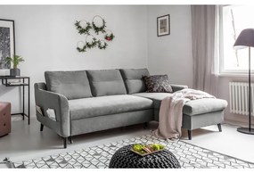 Divano letto angolare in velluto grigio chiaro, angolo destro Stylish Stan - Miuform