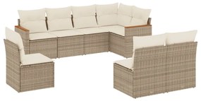 Set Divano da Giardino 8 pz con Cuscini Beige in Polyrattan