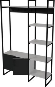 Mobile Ingresso Industrial 120x34x180 Con Scarpiera Appendiabiti E Ripiani Yago Antracite E Bianco