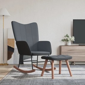 Sedia A Dondolo Con Poggiapiedi Grigio Scuro İn Velluto E Pvc /