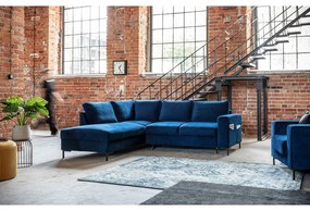 Divano letto angolare in velluto blu scuro (angolo sinistro) Lofty Lilly - Miuform