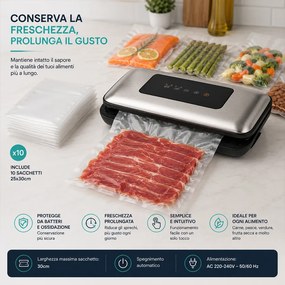 Macchina Sottovuoto e Sigilla 110W Forza Aspirante -600mBar per Alimenti...