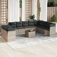 Set Divani da Giardino 11 pz con Cuscini in Polyrattan Grigio 3217872