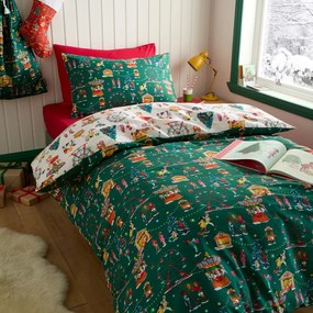 Set copripiumino e federa da bambini verde in cotone per letto matrimoniale 200x200 cm Christmas Fairground – Belle &amp; Boo