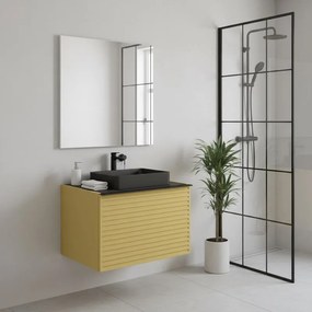 Mobile da bagno sospeso sotto lavabo Pixel stripes 1 cassetto L 60 x H 40 x P 45.5 cm giallo laccato opaco, con maniglia alluminio nero opaco
