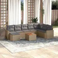 Set Divano da Giardino 10 pz con Cuscini Beige Misto Polyrattan 3256591