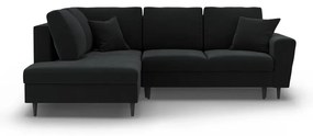 Divano angolare nero allungabile e con contenitore (con penisola a sinistra/a L) con rivestimento in velluto Kyoto – Cosmopolitan Design