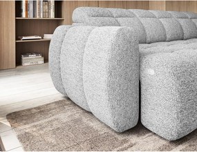 Divano angolare grigio chiaro allungabile/con contenitore (con penisola a destra/a L) e rivestimento in bouclé Falconn – ELTAP