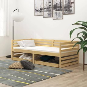 Divano Letto con Cassetti 90x200 cm Legno Massello di Pino