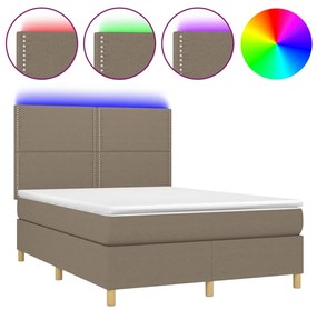 Letto a molle con materasso e led tortora 140x190 cm in tessuto