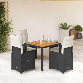 Set Bistrò Da Giardino 5 Pz Con Cuscini İn Polyrattan Nero /