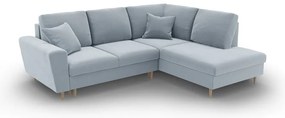 Divano angolare azzurro allungabile e con contenitore (con penisola a destra/a L) con rivestimento in velluto Kyoto – Cosmopolitan Design