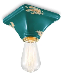 Plafoniera Vintage Quadrata Piccola Ceramica Verde 1 Luce E27