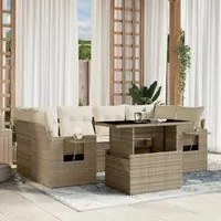 Set Divani da Giardino 7 pz con Cuscini Beige in Polyrattan 3267758