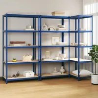 Scaffali a 5 Ripiani 3 pz Blu in Acciaio e Legno Multistrato cod mxl 48978