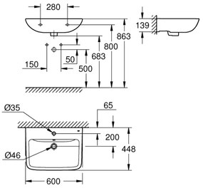 GROHE 39950000 - Lavabo START EDGE 600 × 448 mm ceramica/bianco