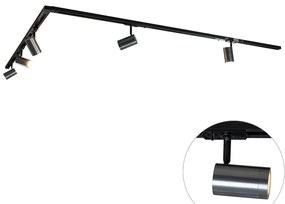 Sistema di illuminazione su binario moderno con 5 faretti in metallo canna di fucile monofase - Iconic Jeana