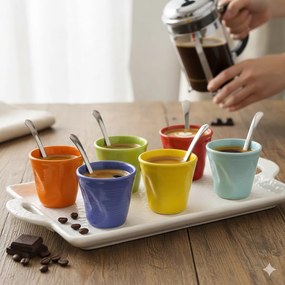 Set 6 Tazzine da caffè Accartocciati in Gres + Cucchiaini Kaleidos Multicolor...