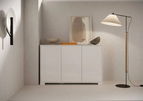 Madia e Porta TV Lumina con ante in bianco lucido e cashmere, Bianco Lucido / Madia 3 ante