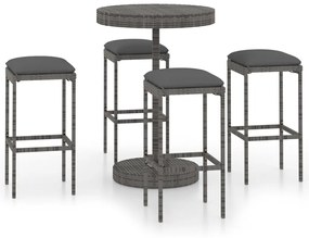 Set da bar da giardino 5 pz con cuscini in polyrattan grigio