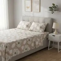 Completo letto matrimoniale beige fiori bianchi