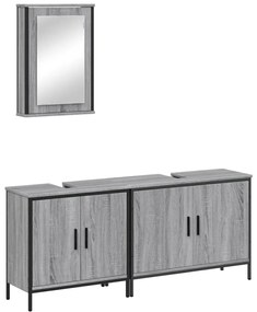 Set mobili da bagno 3 pz grigio sonoma in legno multistrato