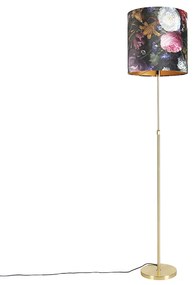 Lampada da terra oro/ottone con paralume in velluto a fiori 40/40 cm - Parte
