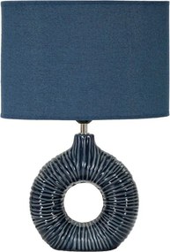 Lampada da tavolo blu in ceramica con paralume in tessuto (altezza totale 43 cm) Seta – Mauro Ferretti
