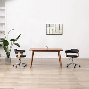 Sedia Da Ufficio Girevole Nera İn Legno Piegato E Similpelle /