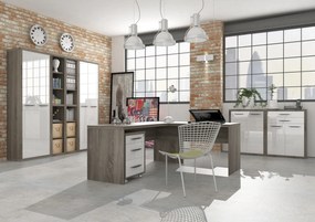 Ufficio completo in finitura Rovere Tartufo e Bianco Laccato