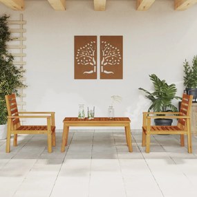 Set Da Salotto Da Giardino 3 Pz İn Legno Massello Di Acacia /