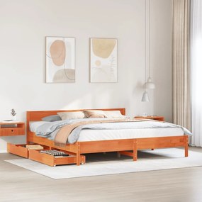 Letto Senza Materasso Marrone Cera 180x200 Cm İn Legno Di Pino /