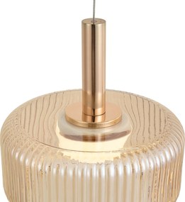 Lampada a sospensione di design oro rosa con vetro ambrato, LED integrato, dimmerabile a 3 fasi, 3 luci Easylift - Fiera
