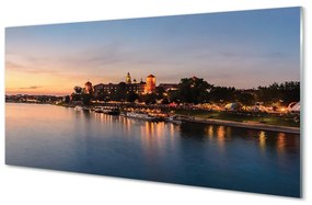 Quadro in vetro Cracovia tramonto del castello sul fiume 100x50 cm