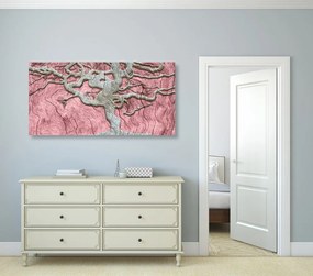 Quadro su tela – Albero astratto su legno con contrasto rosa