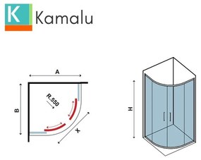 Kamalu - box doccia circolare 90x90 vetro 8mm anticalcare ke2000