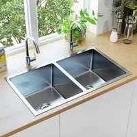 Lavello da Cucina Lavorato a Mano con Filtro in Acciaio Inox cod mxl 52147