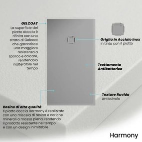 Piatto doccia 100x100 in marmoresina cemento con griglia in acciaio inox Harmony