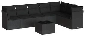 Set divani da giardino con cuscini 8 pz nero in polyrattan