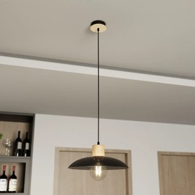 Sospensione Nordica Ishtar 1 Luce In Legno E Acciaio Nero