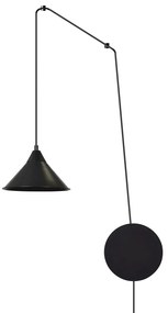 Sospensione Minimal 1 Luce Fujin In Acciao Nero E Paralume A Cono