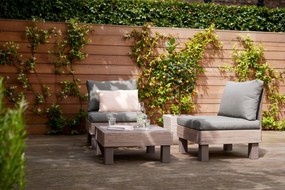 Salotto da giardino Elements Wood in polipropilene marrone con cuscini in poliestere verde per 2 persone