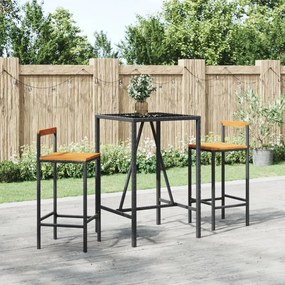 Set Bar Giardino 3 Pz Nero Polyrattan E Legno Massello Acacia /