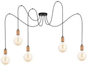 Lampadario a sospensione con filo MIROS 5xE27/60W/230V ragno nero/rame