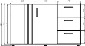 Credenza 120 Cm 2 Ante 3 Cassetti Listelli Rovere Toll Bianco Opaco