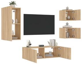 Mobili tv a muro 4pz con luci led rovere sonoma