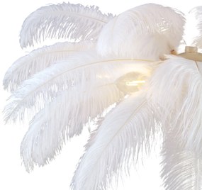 Lampada da terra Art Déco beige con piume bianche - Peahen